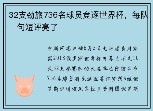 32支劲旅736名球员竞逐世界杯，每队一句短评亮了